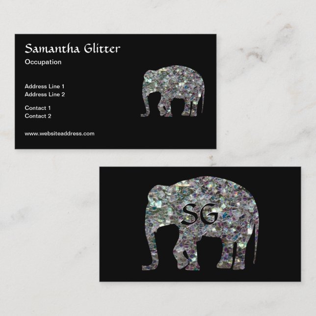 Sparkly Colorful silver mosaic Elephant Monogram Visitkort (Fram/baksida)