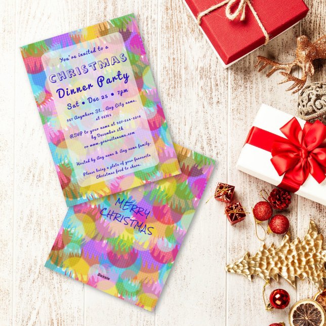 Sparkly Colorful Simple Christmas Dinner Party  Inbjudningar (Skapare uppladdad)