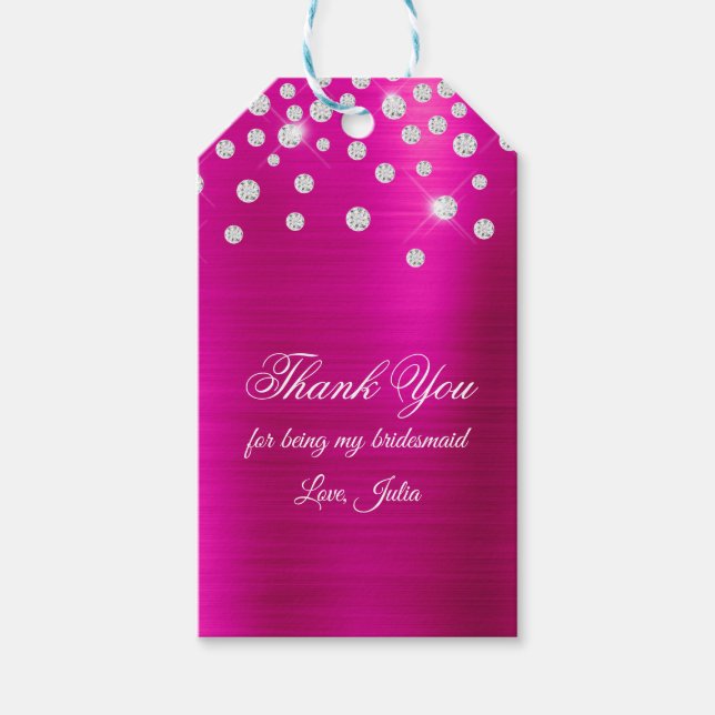 Sparkly Diamond Confetti Fuchsia Foil Tack Presentetikett (Framsidan)