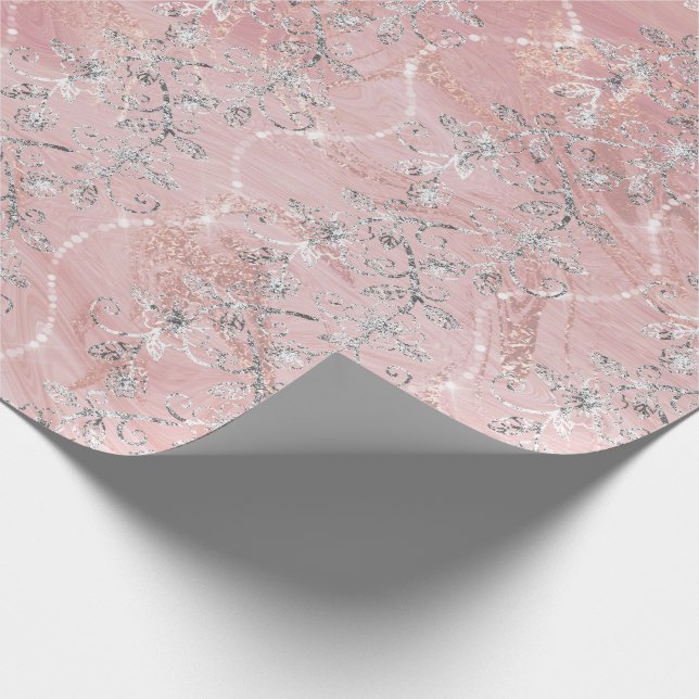 Sparkly Diamonds Marble Silver Rosa ros Guld Presentpapper (Hörn)