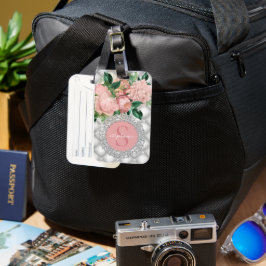 Sparkly Diamonds Rosa ros Monogram Bagagebricka