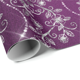 Sparkly Diamonds Silver Blommigt Lila Grått Plum Presentpapper