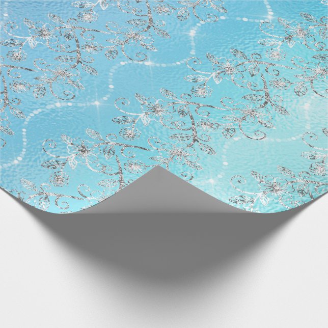 Sparkly Diamonds Silver Grått Blue Ocean Glass Presentpapper (Hörn)
