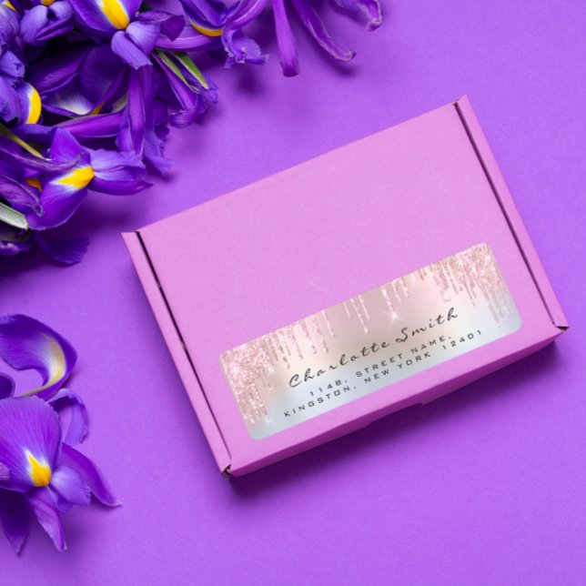 Sparkly Drifts Ro Rosa Returadress Holograph Etikett (Sparkly Drips Rose Pink Return Address Holograph Label)