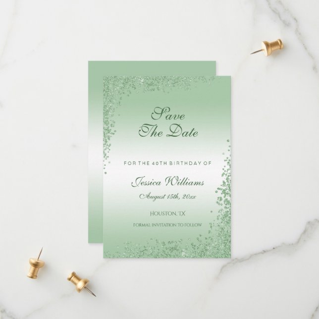 Sparkly Emerald Grönt Glitter Dekoration Birthday Spara Datumet (Fram/Back In Situ)