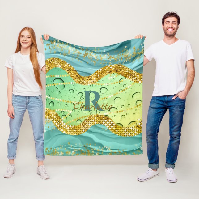 Sparkly Emerald Grönt Monogram | Ljusstråle Fleecefilt (På plats)