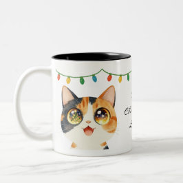 Sparkly-Eyed Cat Holy Christmas Lights Två-Tonad Mugg