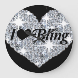 Sparkly faux diamant Hjärtat "i älskare bling" klo Stor Klocka