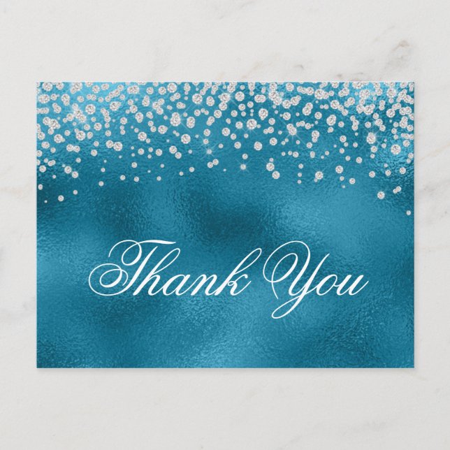 Sparkly Faux Diamonds Blue Foil Tack Vykort (Framsida)