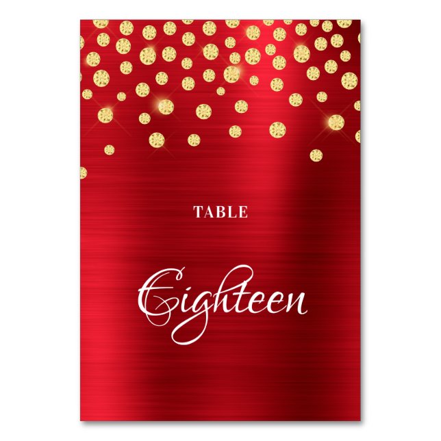 Sparkly Faux Guld Diamonds Red Satin Foil Bordsnummer (Framsidan)