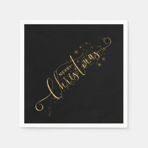 Sparkly Faux Guld Flake God jul på Black Pappersservett