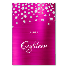 Sparkly Faux Silver Diamonds Shock rosa Satin Foil Bordsnummer