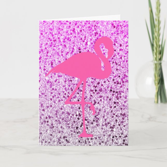 SPARKLY FLAMINGO BLANK GREETING CARD KORT (Framsida)