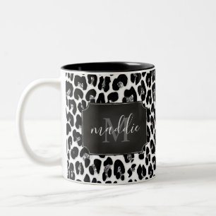 Sparkly Girly Glitter Leopard Monogrammed Namn Två-Tonad Mugg