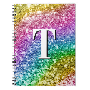 Sparkly Girly Rainbow Chunky Glitter Monogram Anteckningsbok