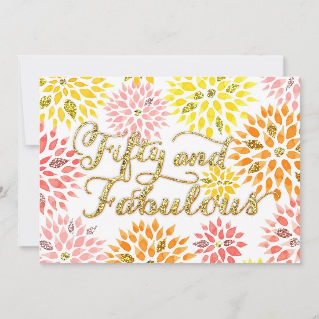 Sparkly Glitter Blommigt 50 Fabulous födelsedag Inbjudningar (Framsida)