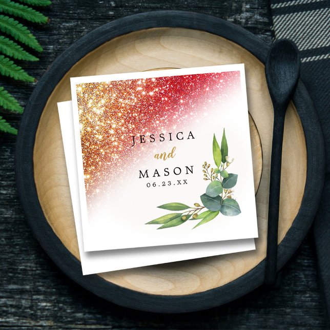 Sparkly Glitter Eucalyptus Bröllop Cocktail Pappersservett (Skapare uppladdad)