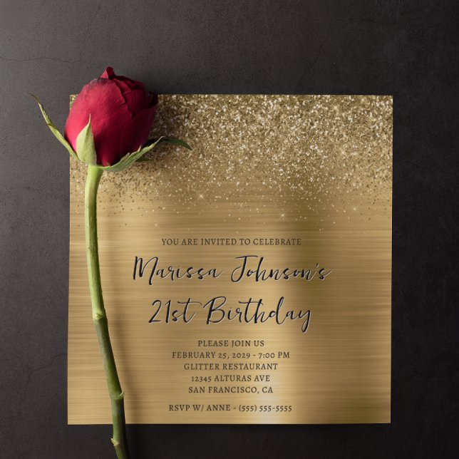 Sparkly Glitter Gold Foil 21:a födelsedagen Inbjudningar (Sparkly Glitter Gold Foil 21st Birthday Invitation)
