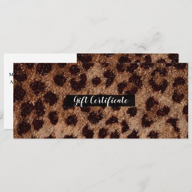 Sparkly Glitter Leopard Cheetah Gift Certificate Inbjudningar (Fram/baksida)