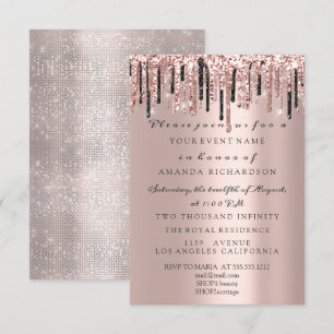 Sparkly Glitter Ro Drivrutinsklass Bröllop födelse Inbjudningar