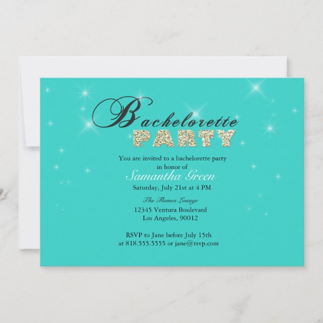 Sparkly Glitter Teal Bachelorette-partiets inbjuda Inbjudningar (Framsida)