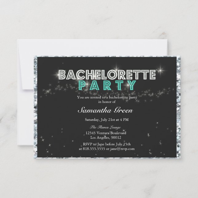 Sparkly Glitter Teal Bachelorette Party bjudande Inbjudningar (Framsida)