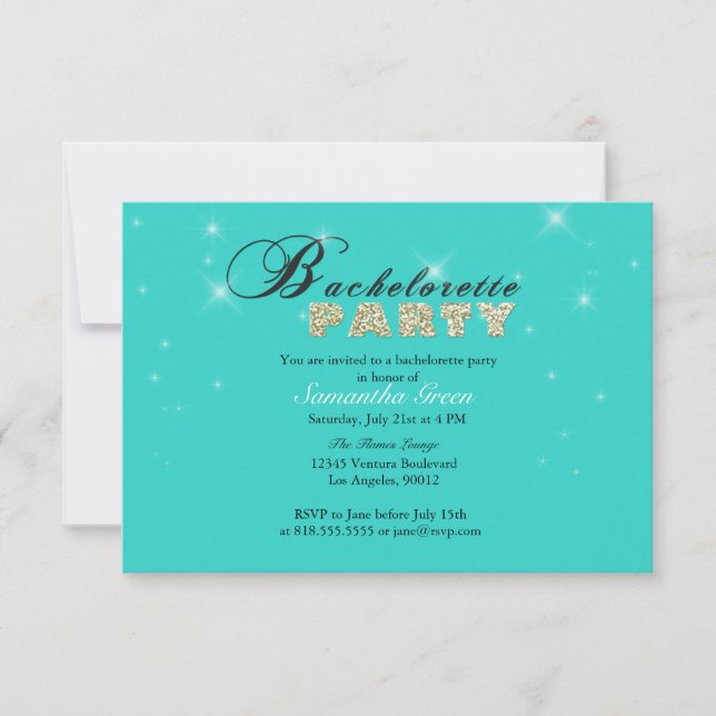 Sparkly Glitter Teal Bachelorette Party bjudande Inbjudningar (Framsida)