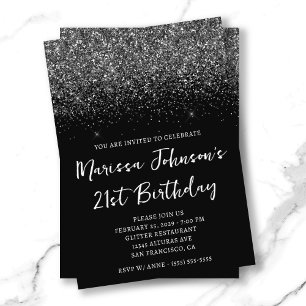 Sparkly Glittery Black 21:a födelsedagen Inbjudningar