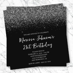 Sparkly Glittery Black 21:a födelsedagen Inbjudningar