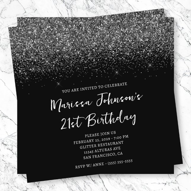 Sparkly Glittery Black 21:a födelsedagen Inbjudningar (Sparkly Glittery Black 21st Birthday Invitation)