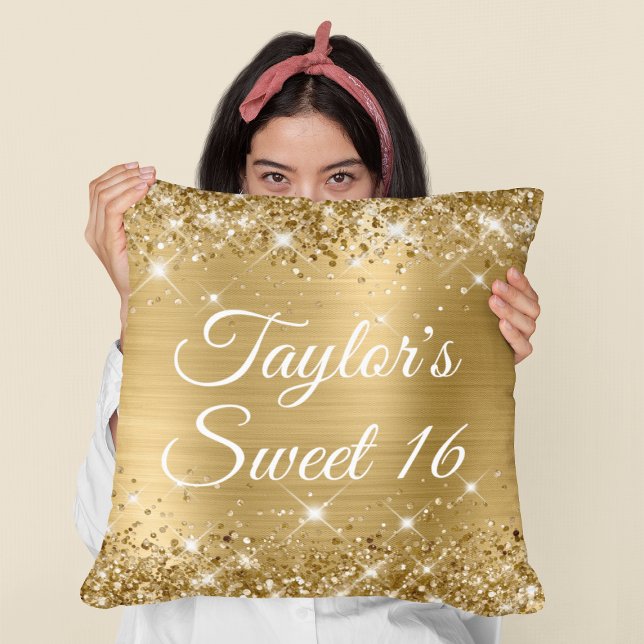 Sparkly Glittery Gold Foil Glam Sweet 16 Kudde (Birthday Gift for Your Daughter)