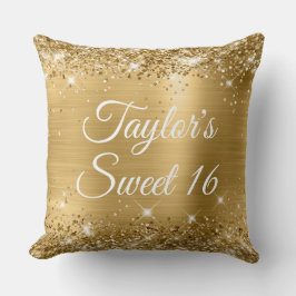 Sparkly Glittery Gold Foil Glam Sweet 16 Large Kudde