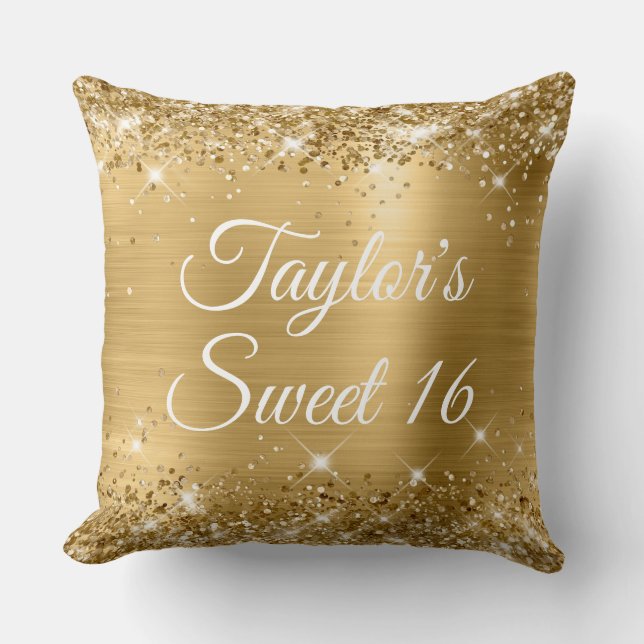 Sparkly Glittery Gold Foil Glam Sweet 16 Large Kudde (Framsida)