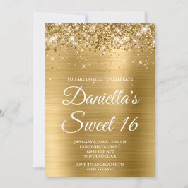 Sparkly Glittery Gold Foil Sweet 16 Inbjudningar
