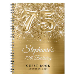Sparkly Glittery Guld Glam 75:e Birthday Guestbook Anteckningsbok