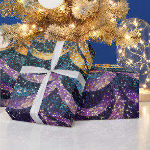 Sparkly Glittery Lila Blue och Guld Drapes Presentpapper