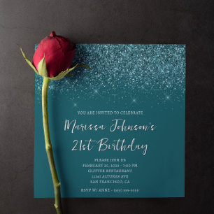 Sparkly Glittery Mörk Teal 21:a födelsedagen Inbjudningar