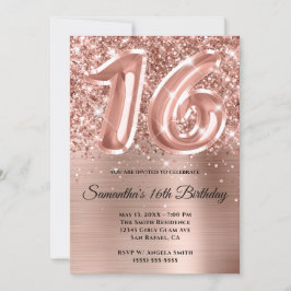 Sparkly Glittery Ro Guld Glam 16:e födelsedagen Inbjudningar