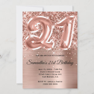 Sparkly Glittery Ro Guld Glam 21:a födelsedagen Inbjudningar