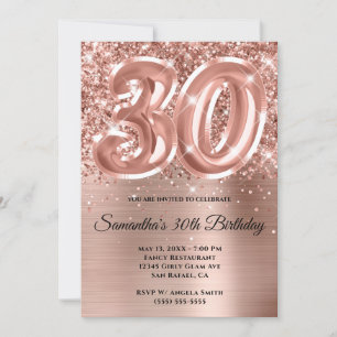 Sparkly Glittery Ro Guld Glam 30års födelsedag Inbjudningar