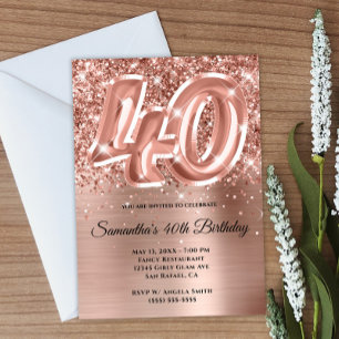 Sparkly Glittery Ro Guld Glam 40:e födelsedagen Inbjudningar