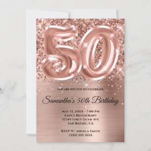 Sparkly Glittery Ro Guld Glam 50:e födelsedagen Inbjudningar