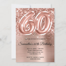 Sparkly Glittery Ro Guld Glam 60:e födelsedagen Inbjudningar