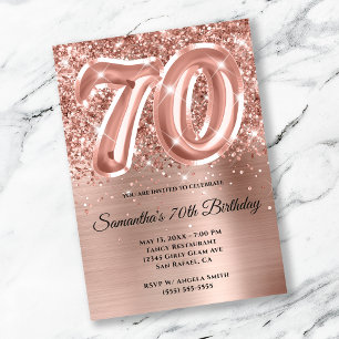 Sparkly Glittery Ro Guld Glam 70:e födelsedagen Inbjudningar
