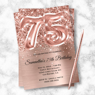 Sparkly Glittery Ro Guld Glam 75:e Birthday Inbjudningar