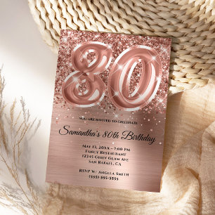 Sparkly Glittery Ro Guld Glam 80:e födelsedagen Inbjudningar