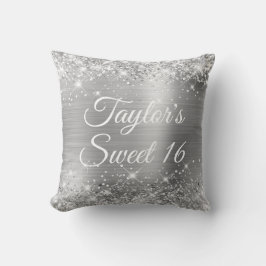 Sparkly Glittery Silver Foil Glam Sweet 16 Kudde