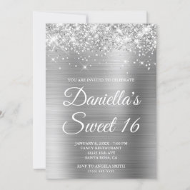 Sparkly Glittery Silver Foil Sweet 16 Inbjudningar