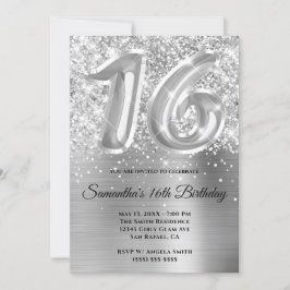 Sparkly Glittery Silver Glam 16:e födelsedagen Inbjudningar