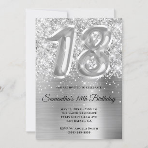 Sparkly Glittery Silver Glam 18:e födelsedagen Inbjudningar